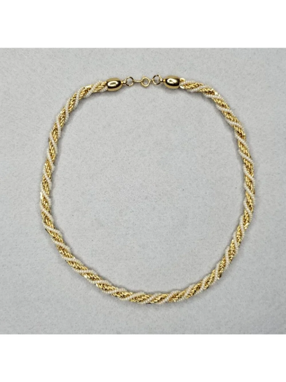 Vintage Trifari Necklace Gold Tone Faux Pearl Twisted Rope Chain 15.5